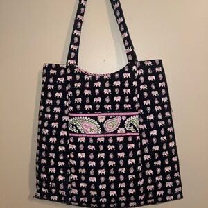 Vera Bradley PINK ELEPHANTS Large Curvy Tote Vintage Retired Y2K Pink Black